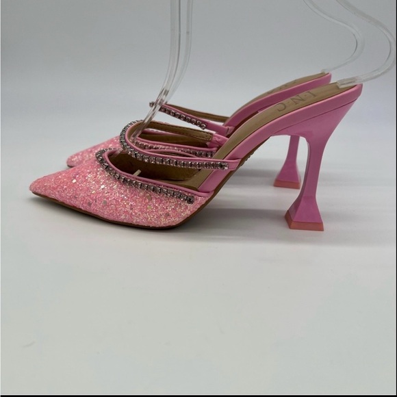 INC International Concepts Gylana Pink Glitter Mule Heels/Rhinestone Straps - Picture 13 of 15